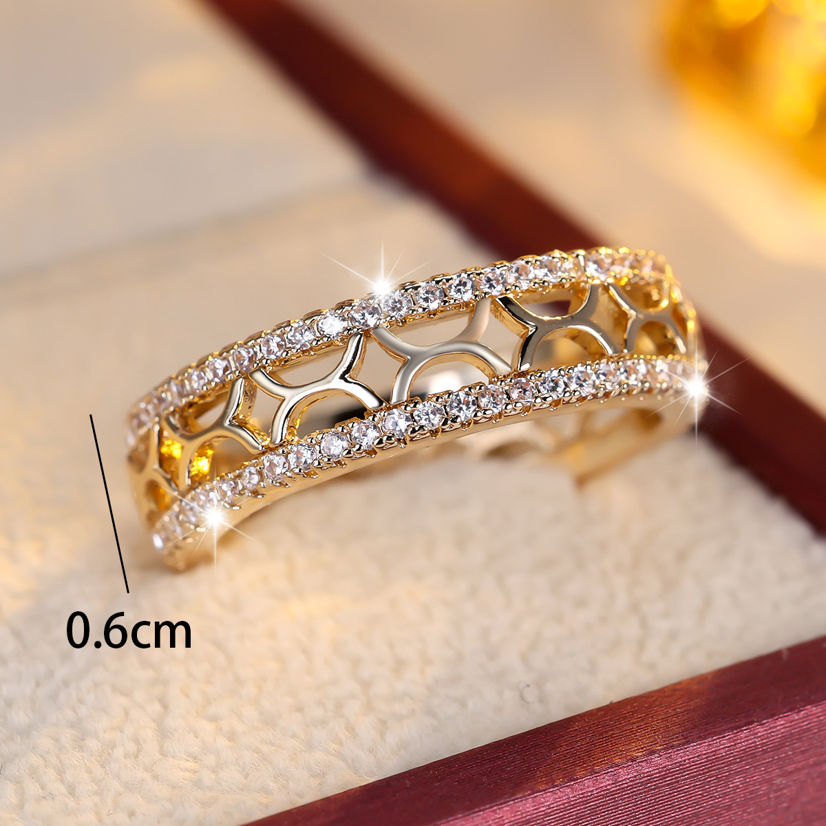 Elegant Hollow-out Ring Inlaid with Synthetic Zirconia, Versatile Style